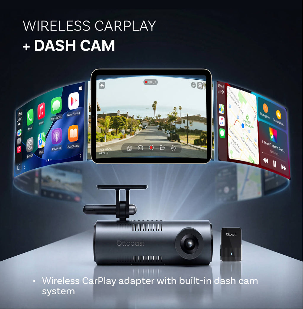 OttoSafe Cam 3 az 1-ben dupla autós kamera és vezeték nélküli CarPlay adapter