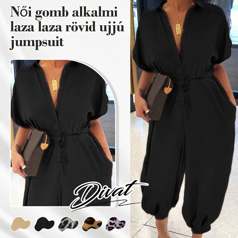 💜✨Női gomb alkalmi laza laza rövid ujjú jumpsuit