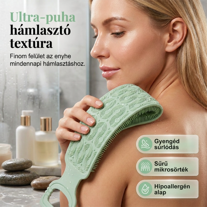 🛁 Kényelmes szilikon hátmosó kefe – Könnyebb tisztálkodás hajolgatás nélkül