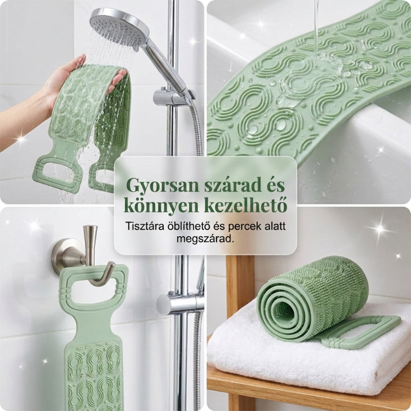 🛁 Kényelmes szilikon hátmosó kefe – Könnyebb tisztálkodás hajolgatás nélkül