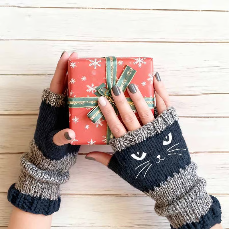 🐱 Cuki női kötött macskás kesztyű🧤🧶