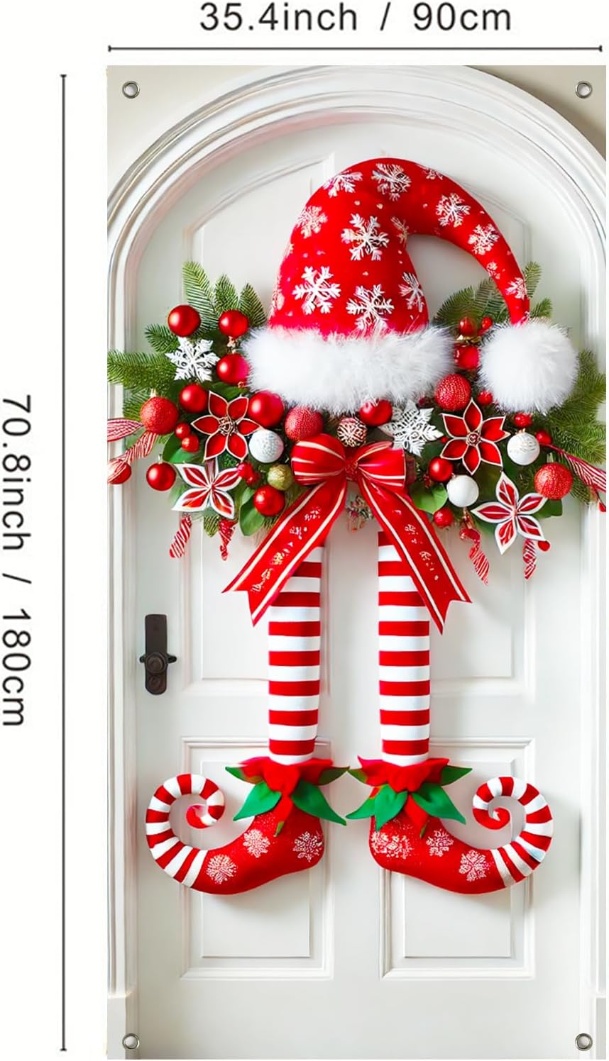 Коледен банер с елфически крака на вратата