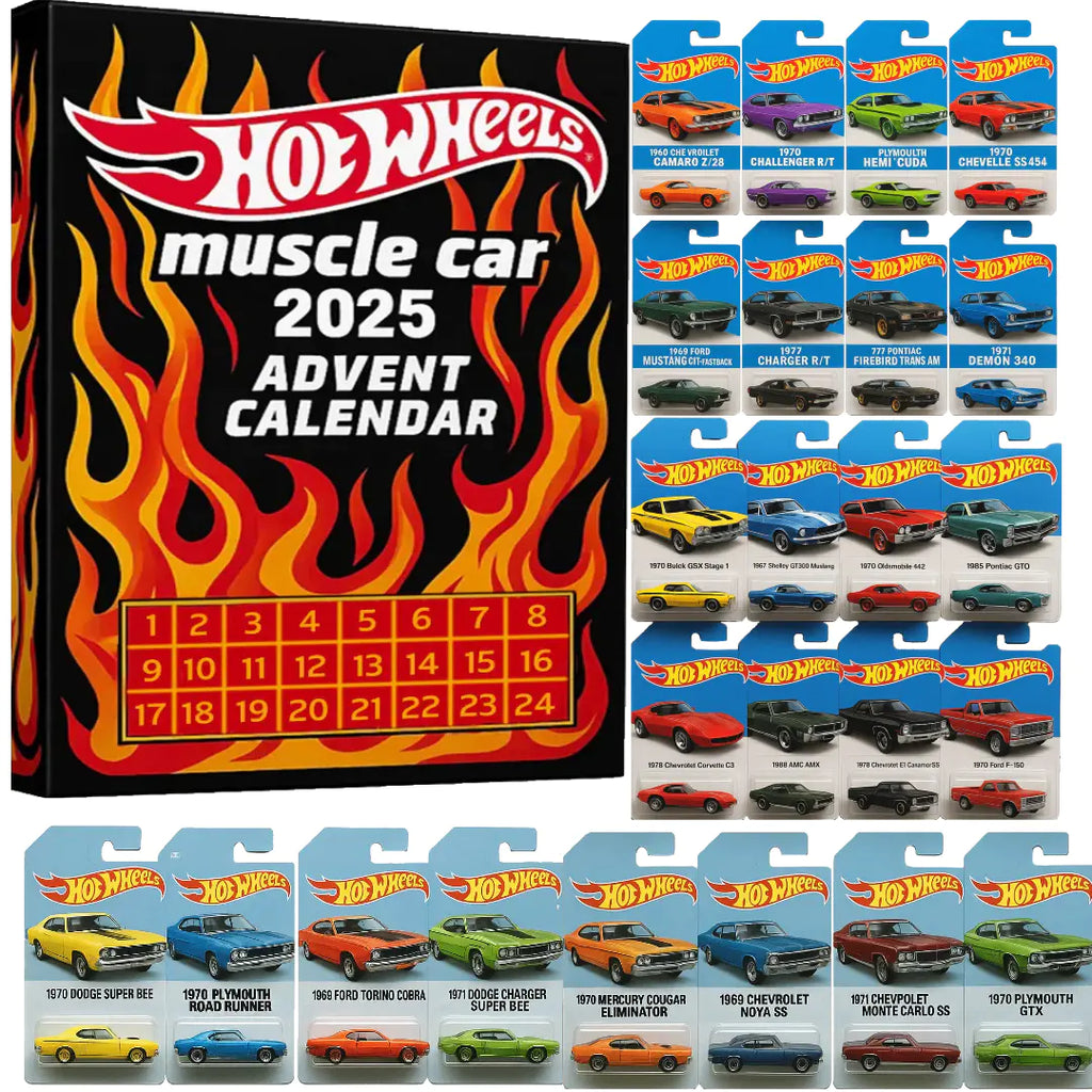 🔥Гореща разпродажба - 50% ОТСТЪПКА🔥 - 🚗Адвент календар с играчки колички Hot Wheels Muscle - 24 ДНИ 2025🎄