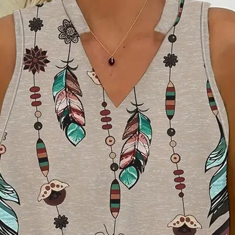 【L-4XL】🌸Комплект от две части без ръкави с щампа и V-образно деколте