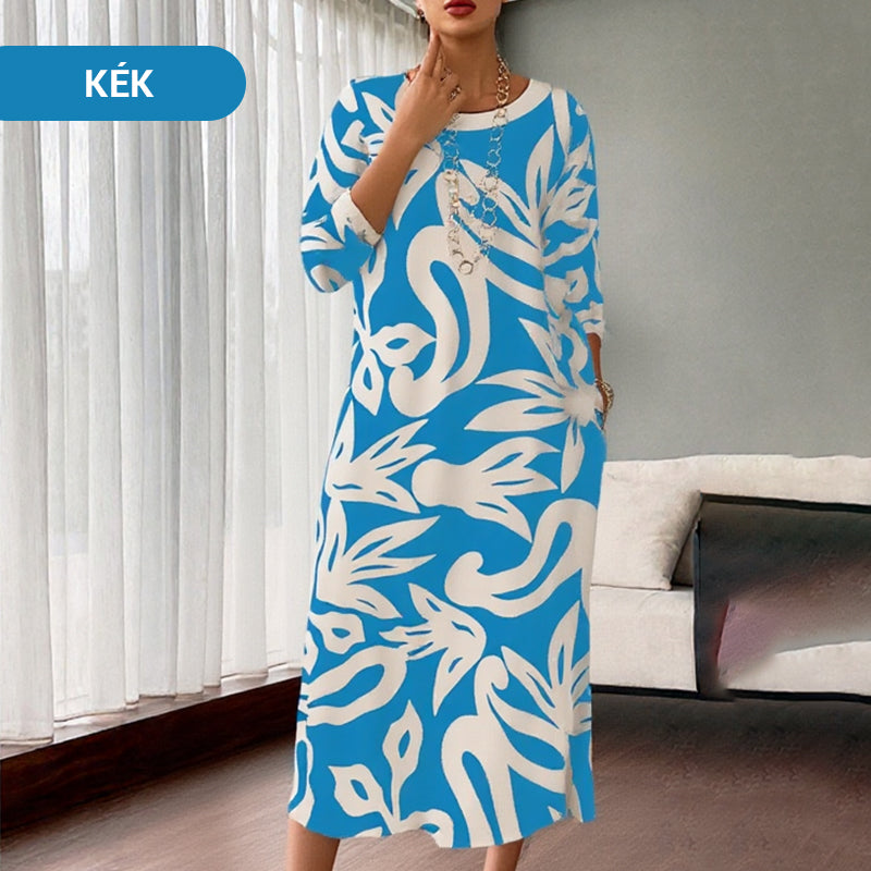 🌼Елегантна, свободна дамска рокля с обло деколте и шарки