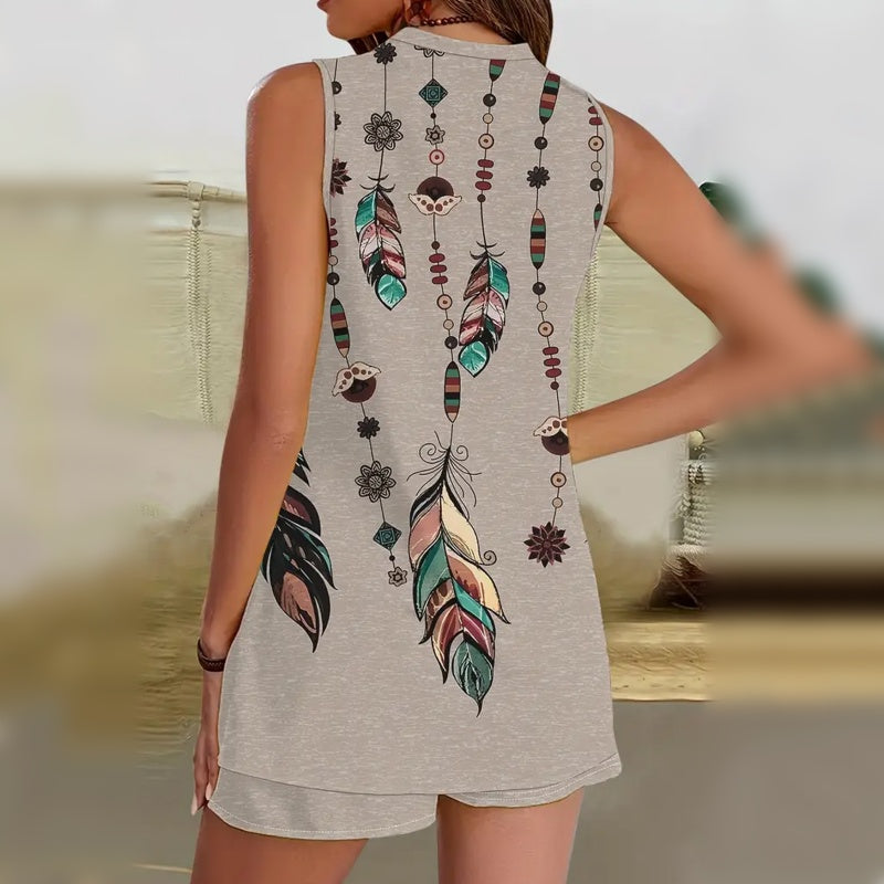 【L-4XL】🌸Комплект от две части без ръкави с щампа и V-образно деколте