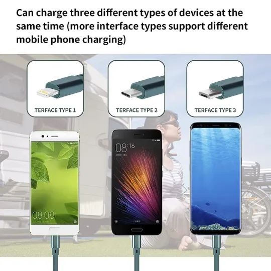 3 в 1 прибиращ се кабел за данни за кола + безплатно зарядно за кола