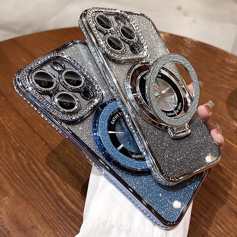 Магнитен калъф за iPhone с блестящи кристали и невидима стойка