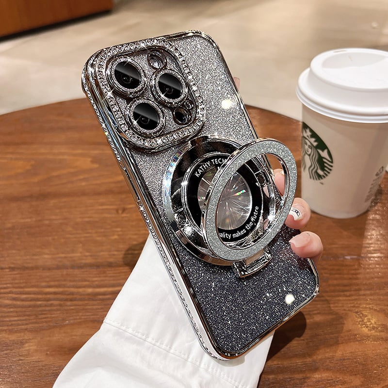 Mágneses iPhone tok csillámos strasszokkal és láthatatlan állvánnyal