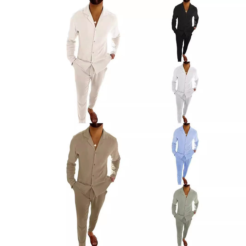 🌴Мъжки минималистичен ежедневен комплект от две части от памук и лен