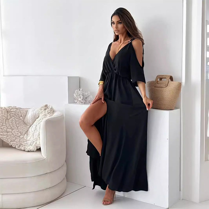 【💖Újdonságok 2025】👗Elegáns, szexi ruha nőknek hegyes nyakkivágással