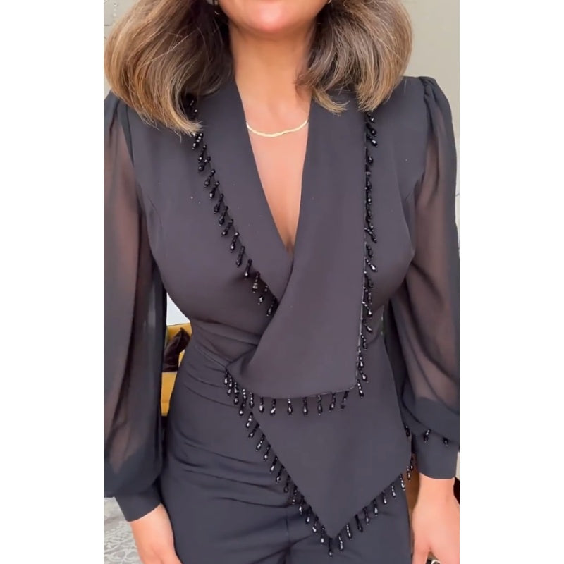 Set de pantaloni și pantaloni largi din plasă pentru femei