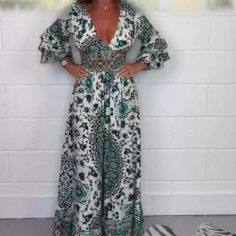 S-5XL🥰Дамски гащеризон с V-образно деколте и щампа