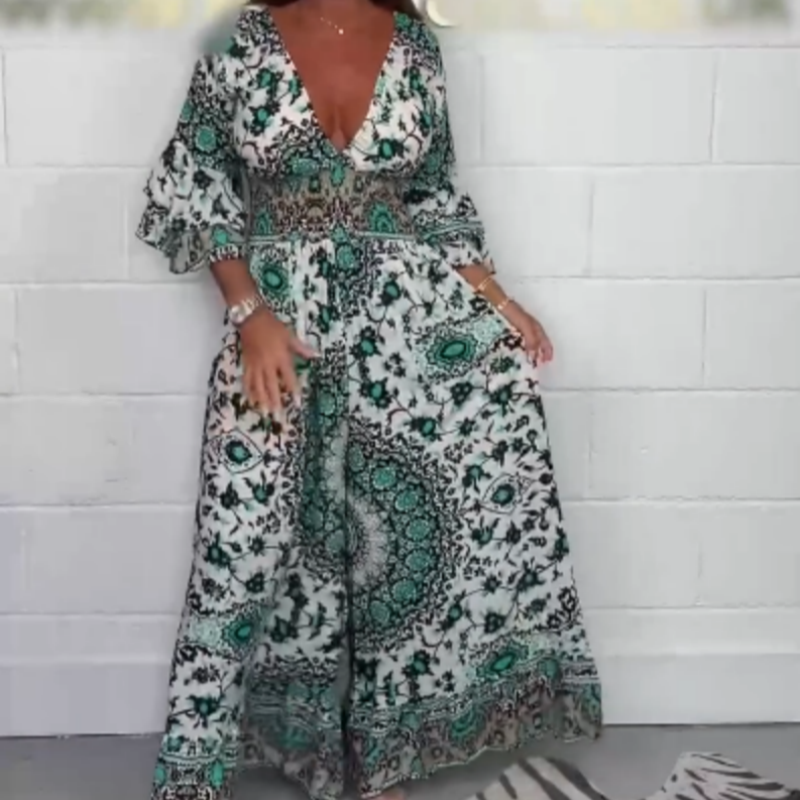 S-5XL🥰Дамски гащеризон с V-образно деколте и щампа