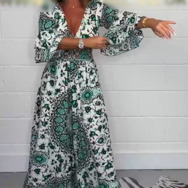 S-5XL🥰Дамски гащеризон с V-образно деколте и щампа