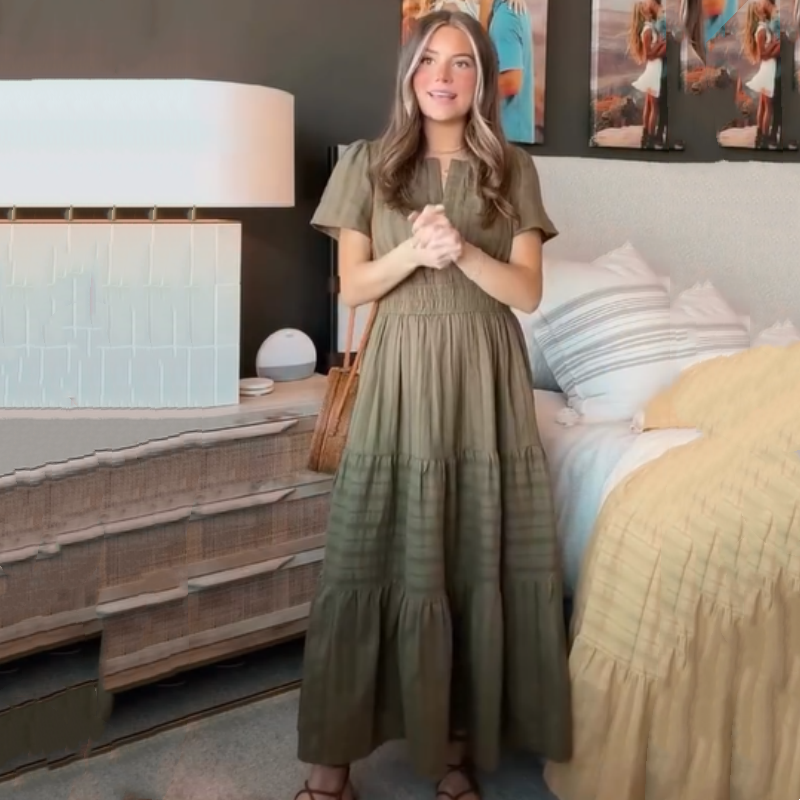 🔥👗Памучна рокля с волани в едноцветен цвят