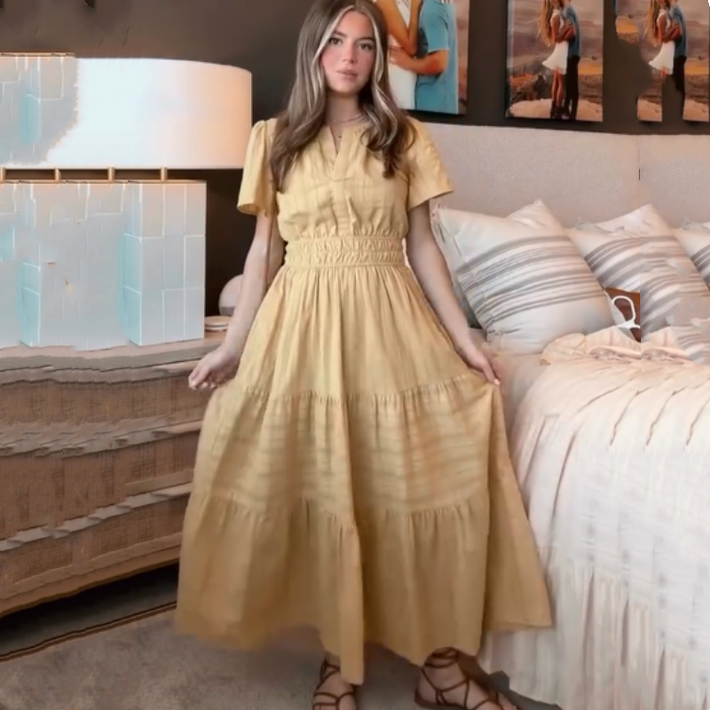 🔥👗Памучна рокля с волани в едноцветен цвят