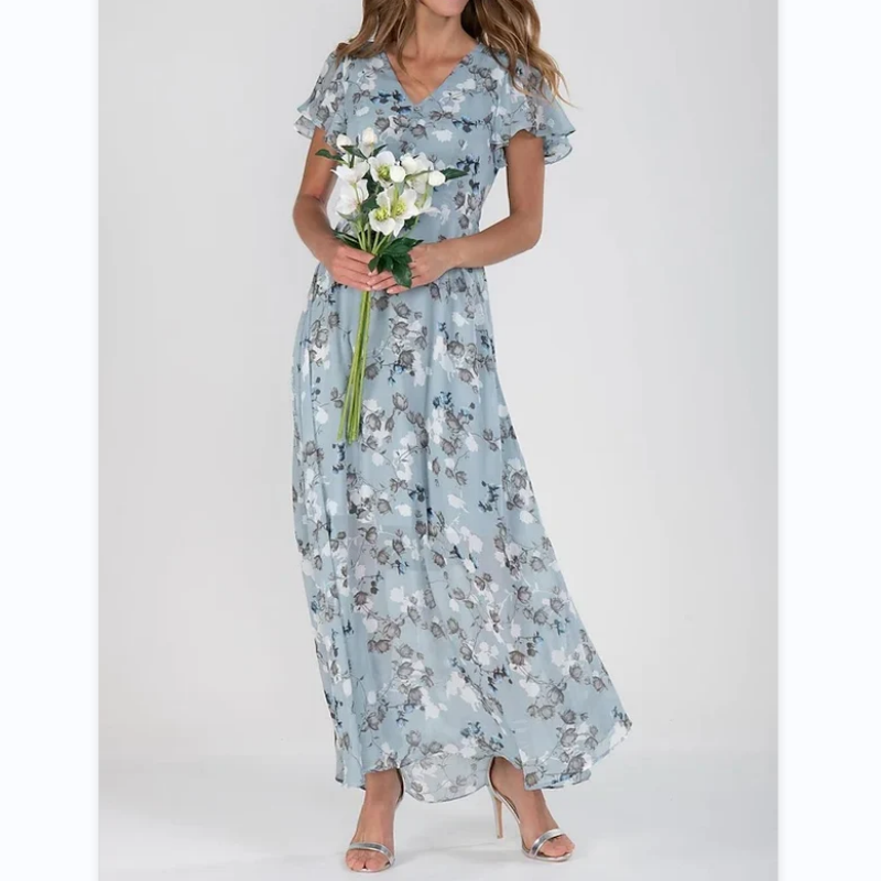 🌸 Könnyű, rövid ujjú, virágmintás maxiruha【M-3XL】