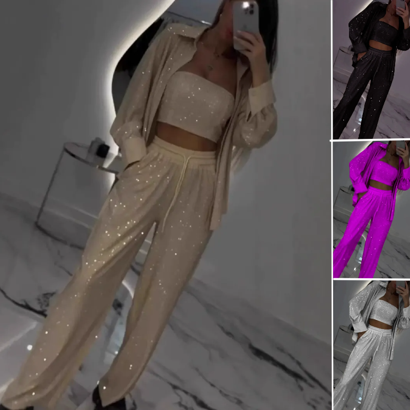 Разкошен блейзър, уютна подплата и широки панталони (от 3 части)