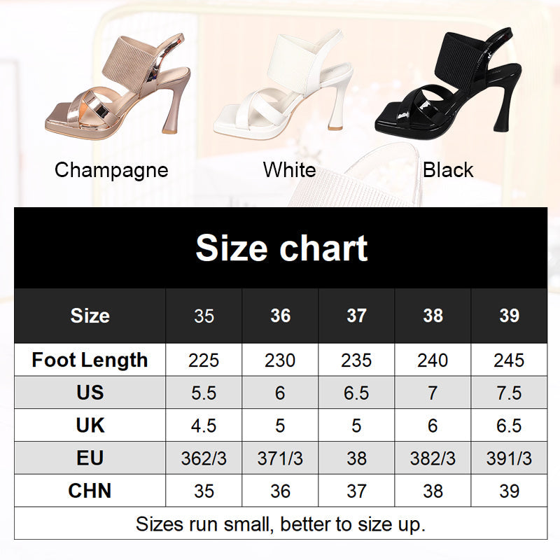 🙋‍♀️Szögletes orrú magassarkú szandál elasztikus bokapánttal👡