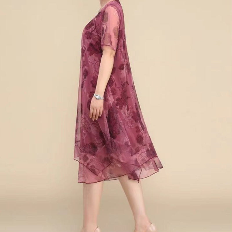 🌺Елегантни големи размери свободни шифон печатни рокли