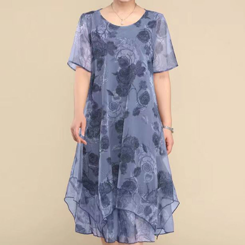 🌺Елегантни големи размери свободни шифон печатни рокли