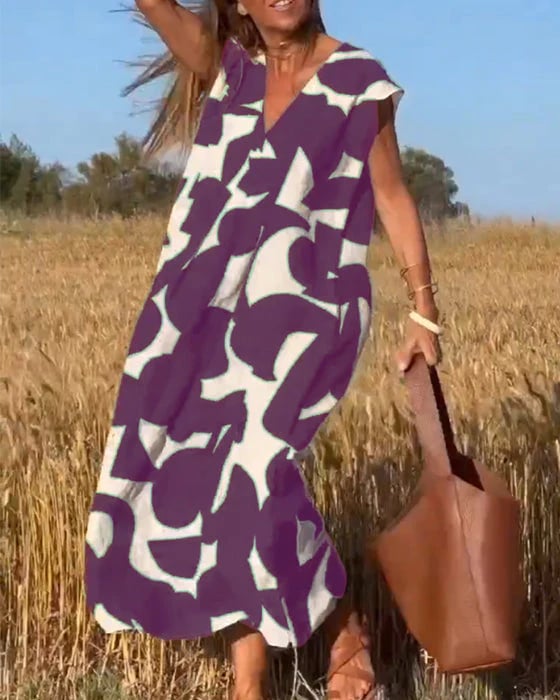 💕Ujjatlan V-nyakú nyomott ruha