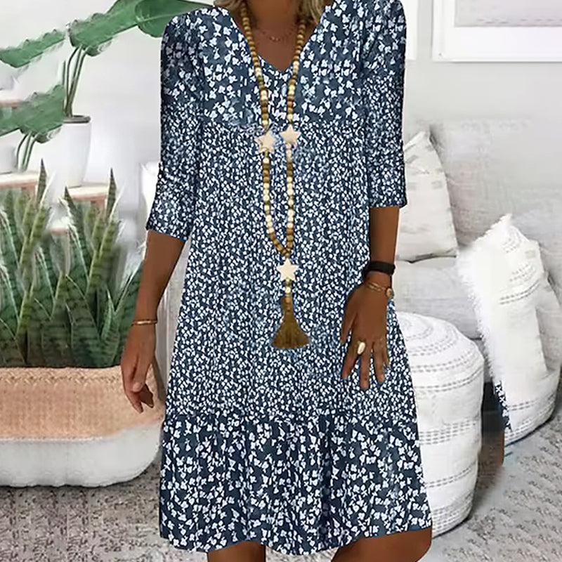 Дамски модни дамски рокли с V-образно деколте със среден ръкав и V-образно деколте