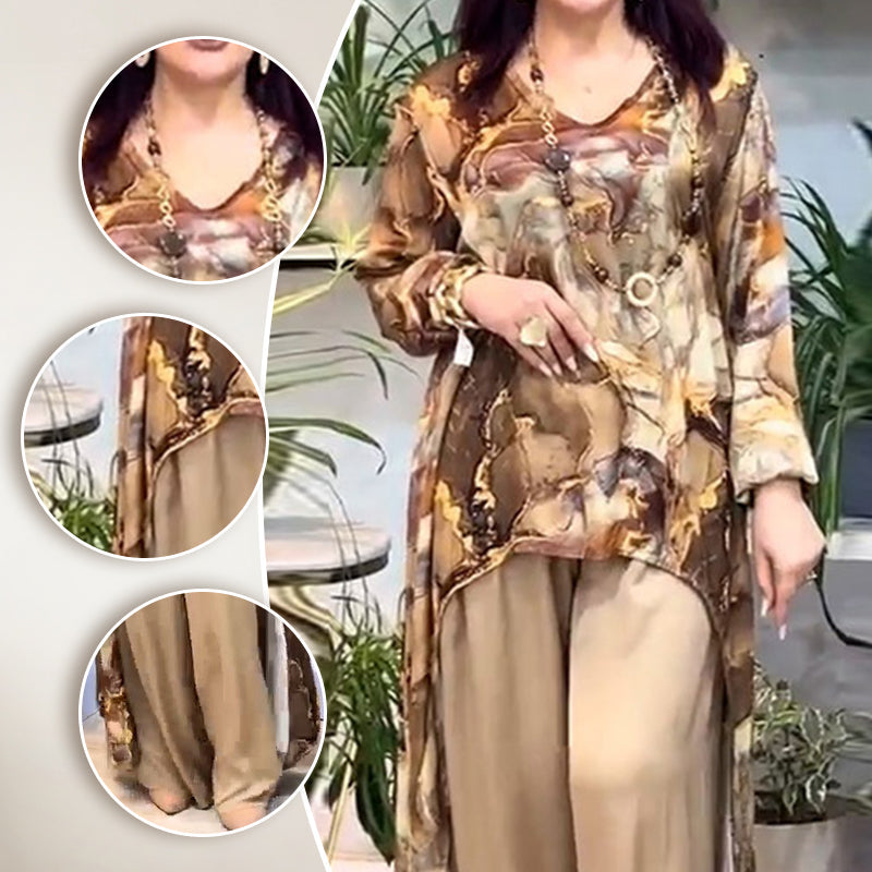 ❤️Дамски комплект от две части с модерен топ и панталон с щампа