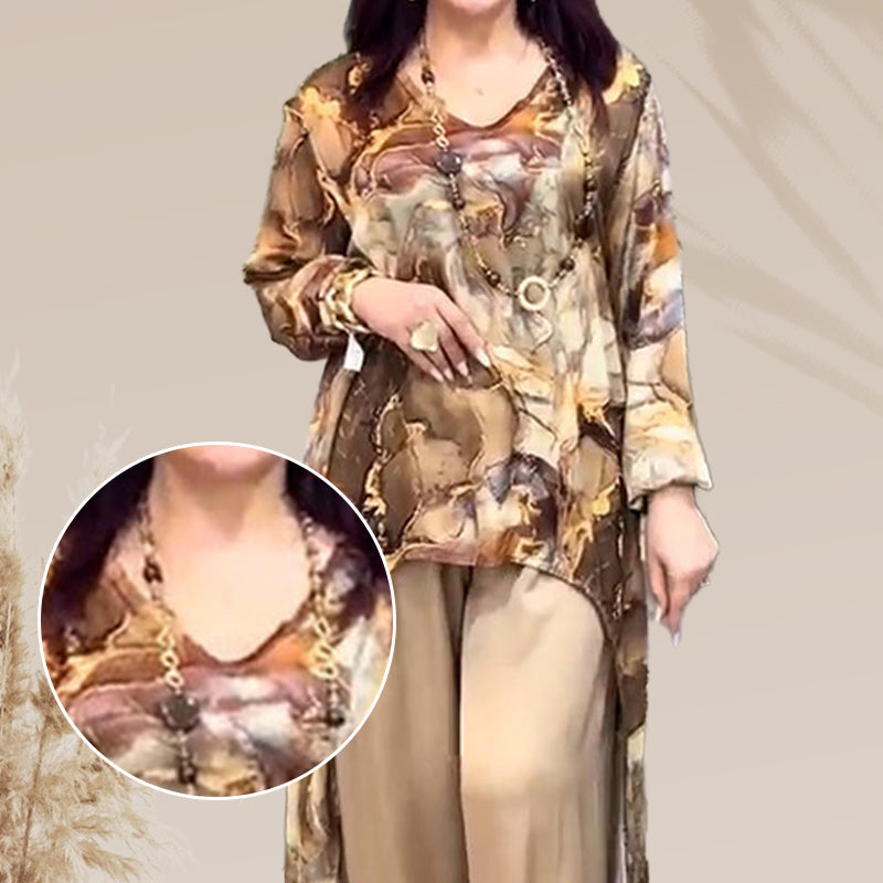 ❤️Дамски комплект от две части с модерен топ и панталон с щампа