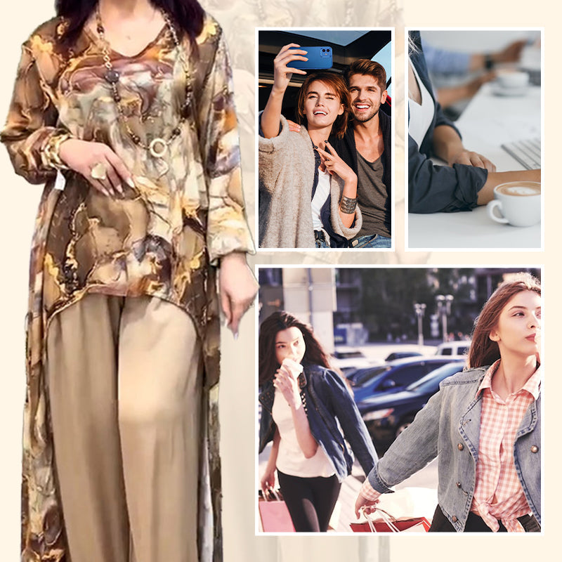 ❤️Дамски комплект от две части с модерен топ и панталон с щампа