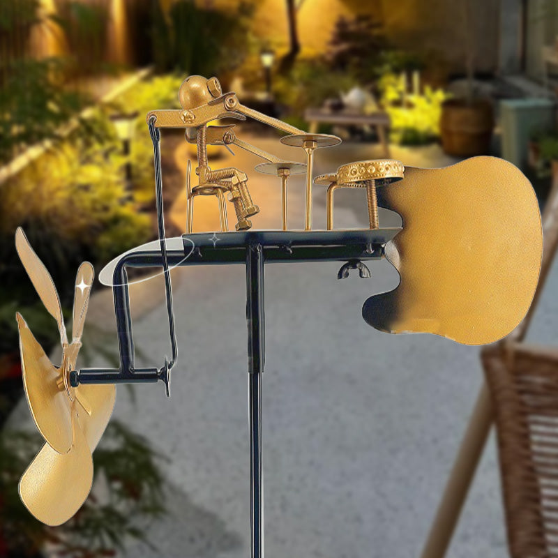 Ръчно изработена метална вятърна мелница с барабан - декорация на земята