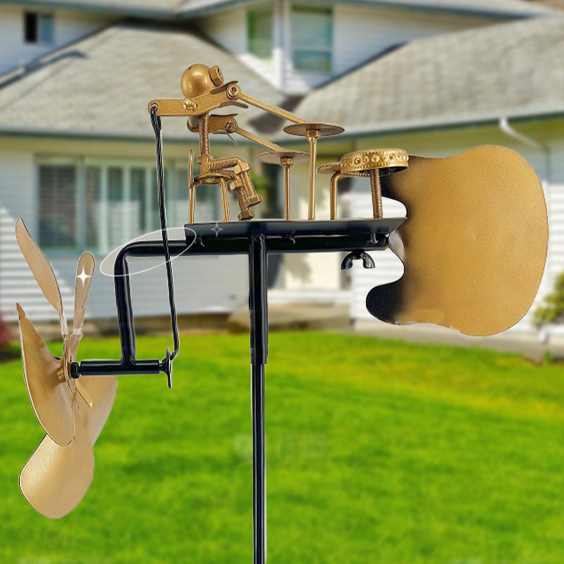 Ръчно изработена метална вятърна мелница с барабан - декорация на земята