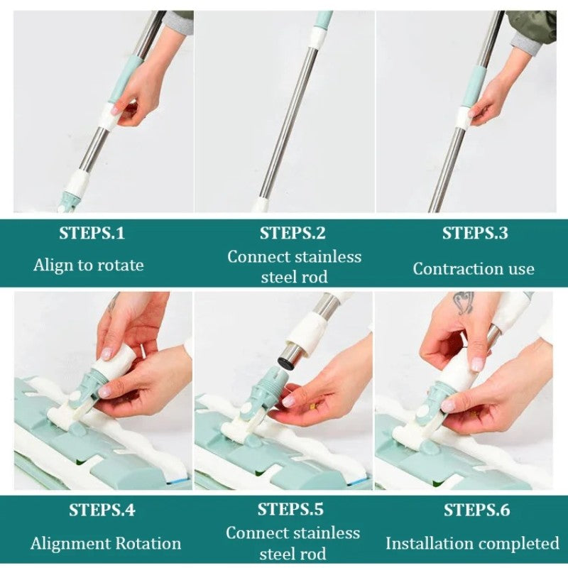 Голям плосък моп с пръчка от неръждаема стомана