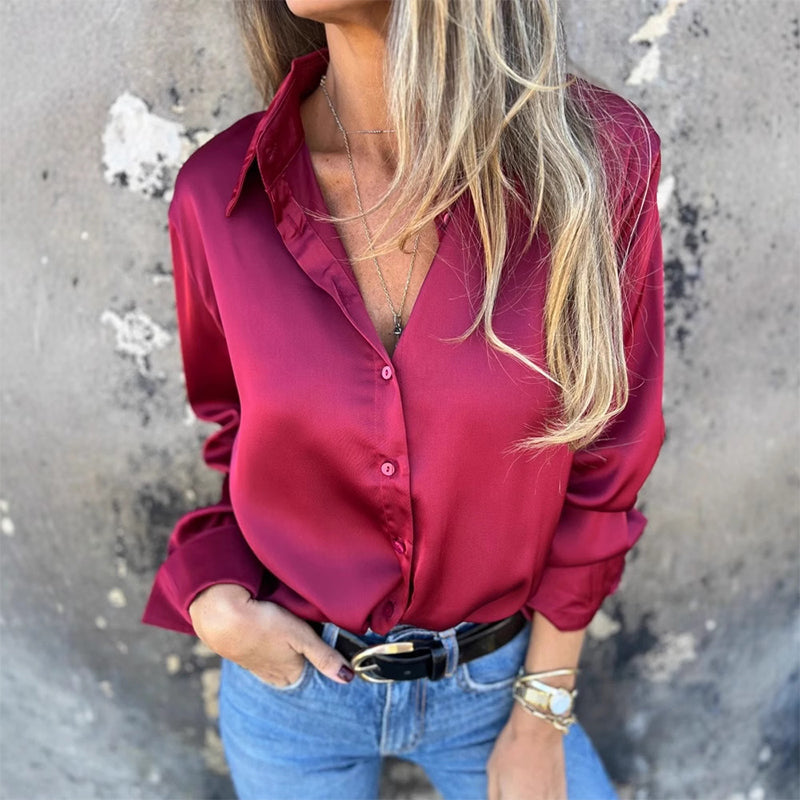 🎊 Летни новини🎊 Елегантна сатенена риза с дълъг ръкав