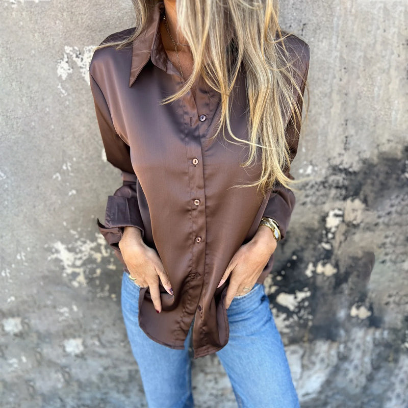 🎊 Летни новини🎊 Елегантна сатенена риза с дълъг ръкав