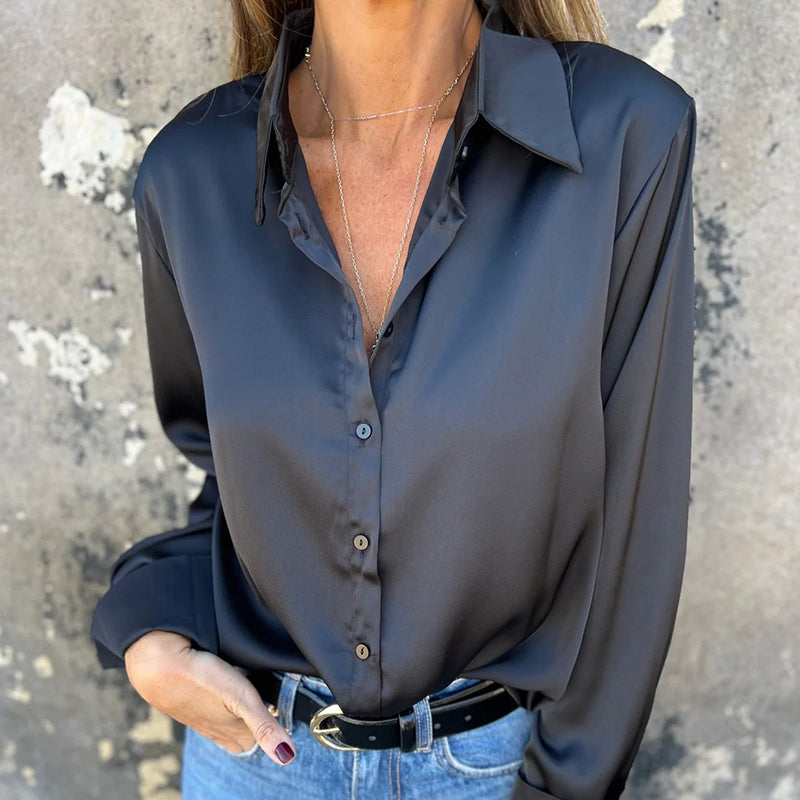 🎊 Летни новини🎊 Елегантна сатенена риза с дълъг ръкав