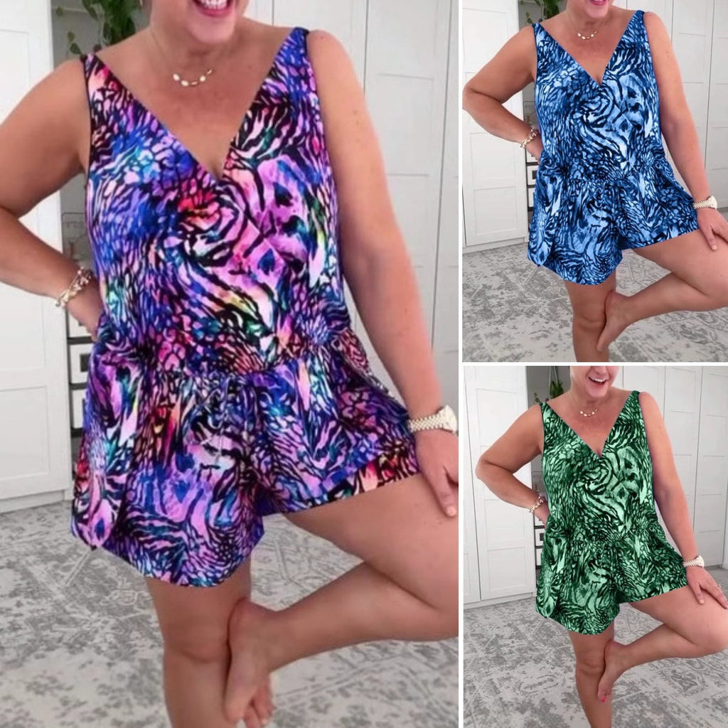 💝 Бански костюм без ръкави с щампа и V-образно деколте 2025