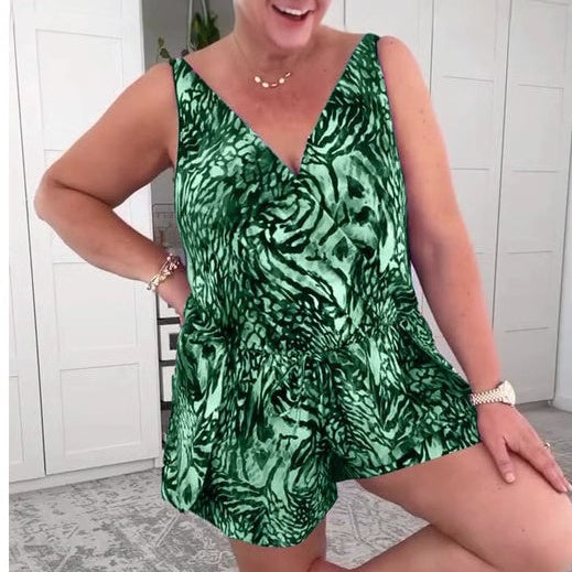 💝 Бански костюм без ръкави с щампа и V-образно деколте 2025