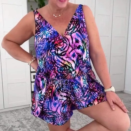 💝 Бански костюм без ръкави с щампа и V-образно деколте 2025
