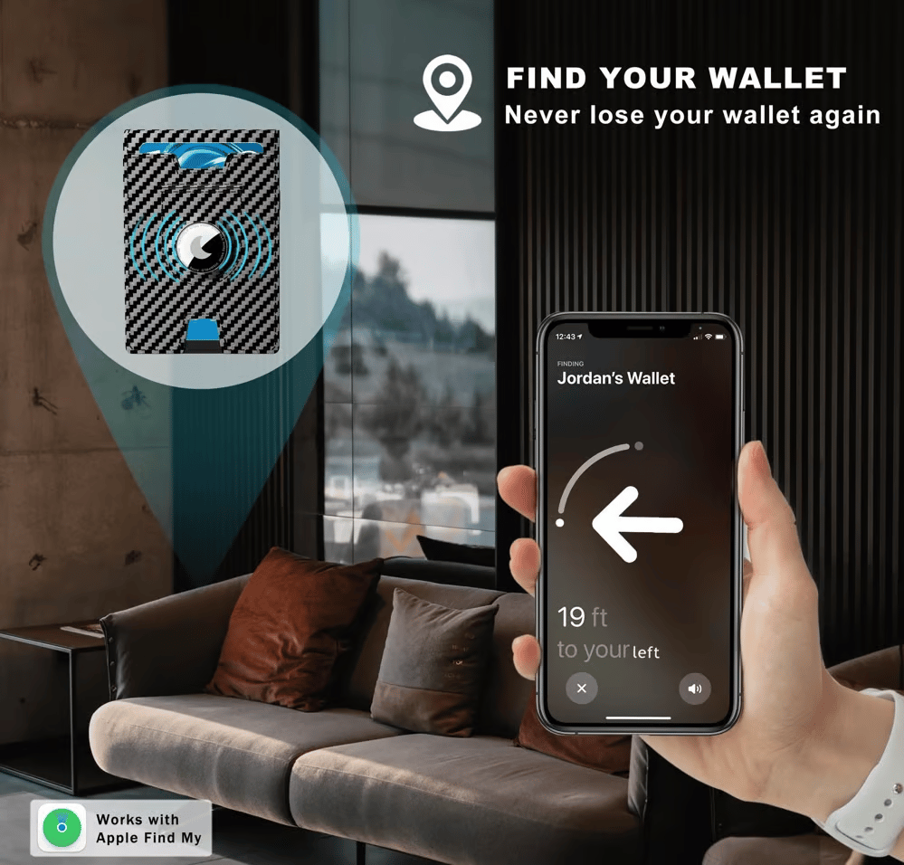 🎁Портфейл AirTag за мъже – алуминиев калъф с капаче, щипка за пари, тънки кожени отделения, държач за кредитни карти, RFID блокиране, минималистичен двуслоен портфейл