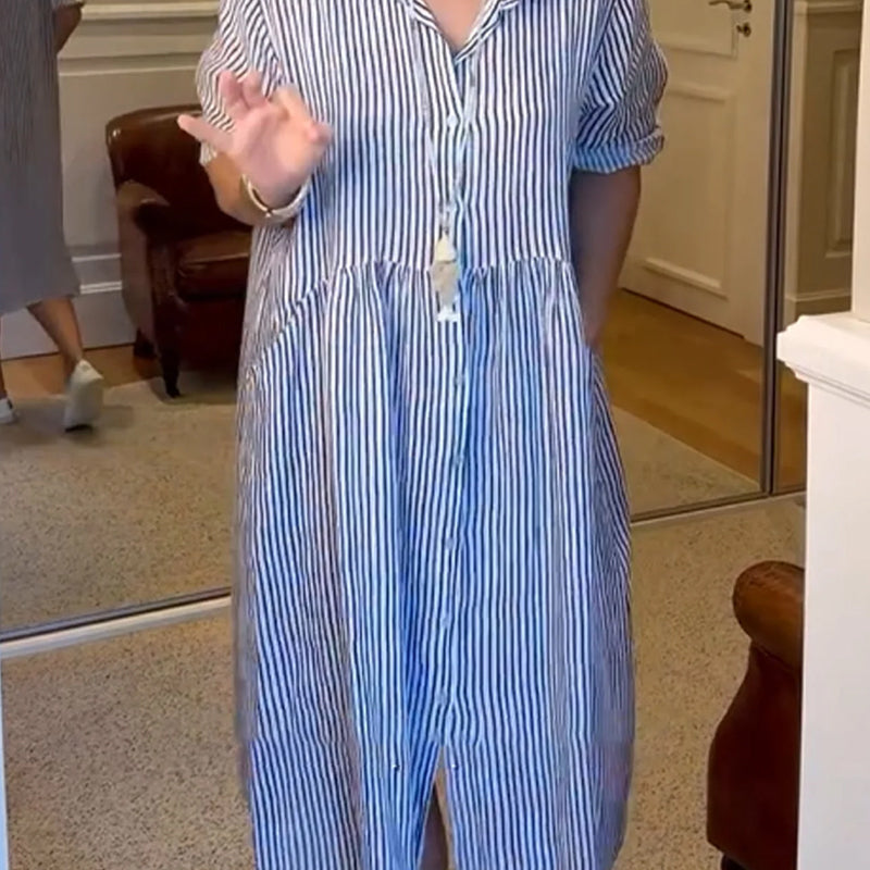 🔥👗 Рокля-риза на райета с ревери и копчета | С функционални джобове