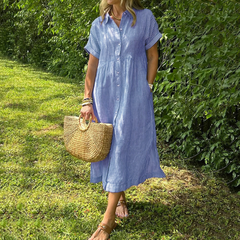 🔥👗 Рокля-риза на райета с ревери и копчета | С функционални джобове