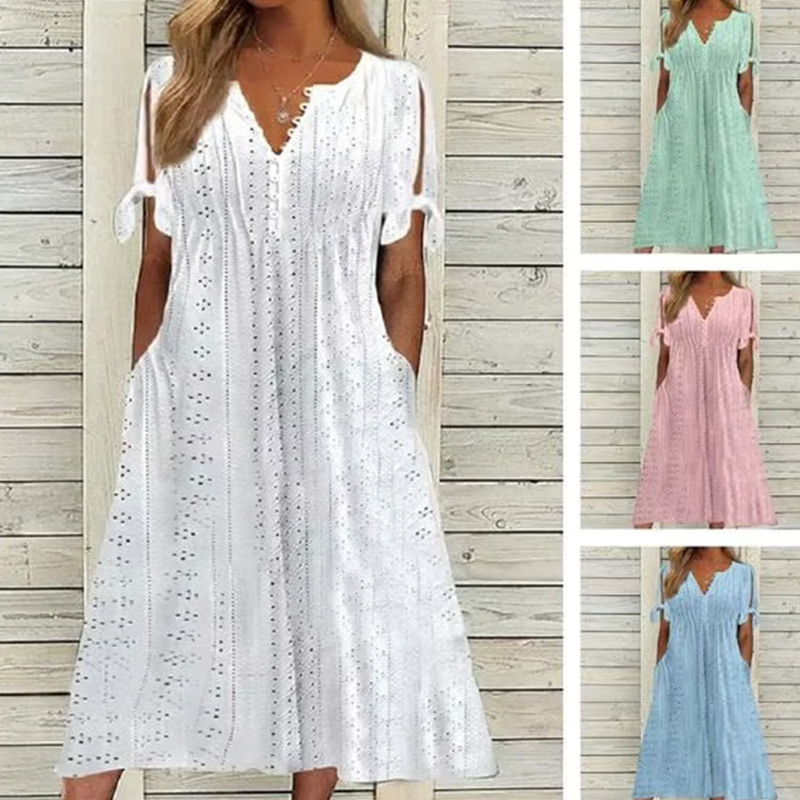 Елегантна дамска рокля с V-образно деколте