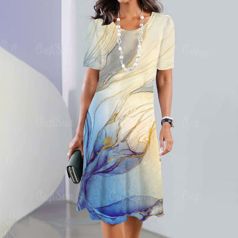 🌹Колие с рози безплатно🌸Дамска ежедневна, универсална рокля с щампа