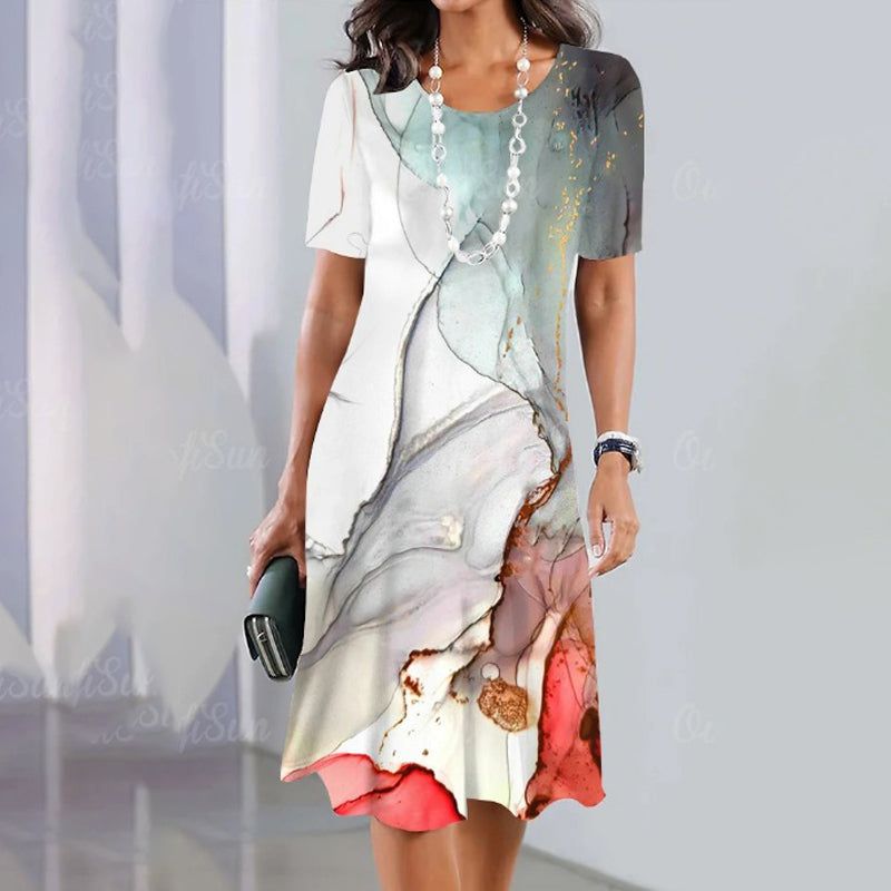 🌹Колие с рози безплатно🌸Дамска ежедневна, универсална рокля с щампа