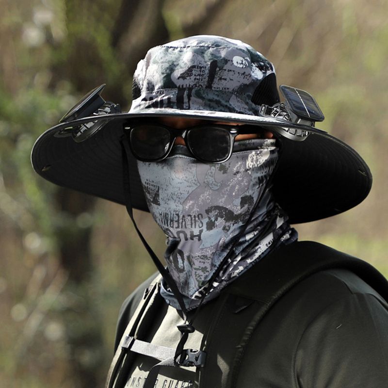 Мъжка риболовна шапка с 2 подвижни соларни вентилатора