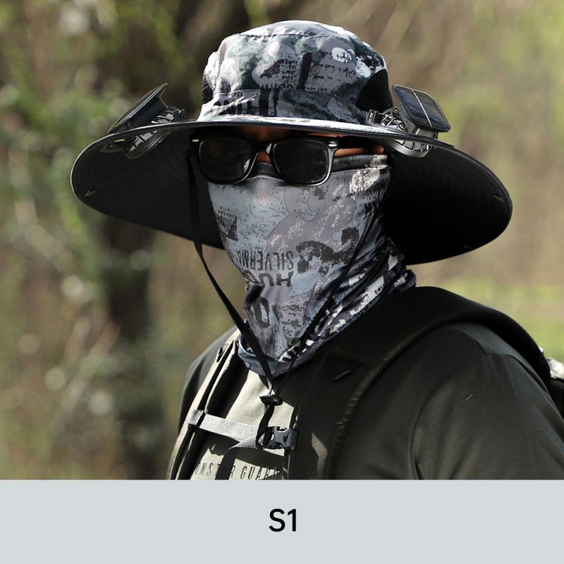 Мъжка риболовна шапка с 2 подвижни соларни вентилатора