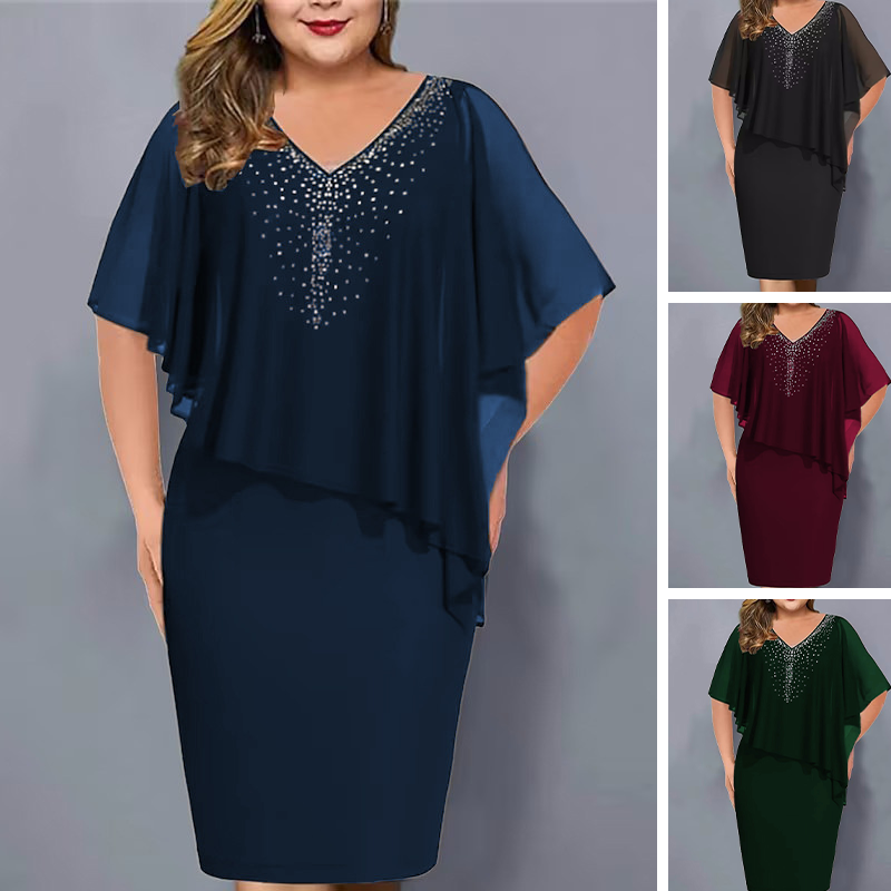 ✨Sifon V-nyakú ruha strassz berakással