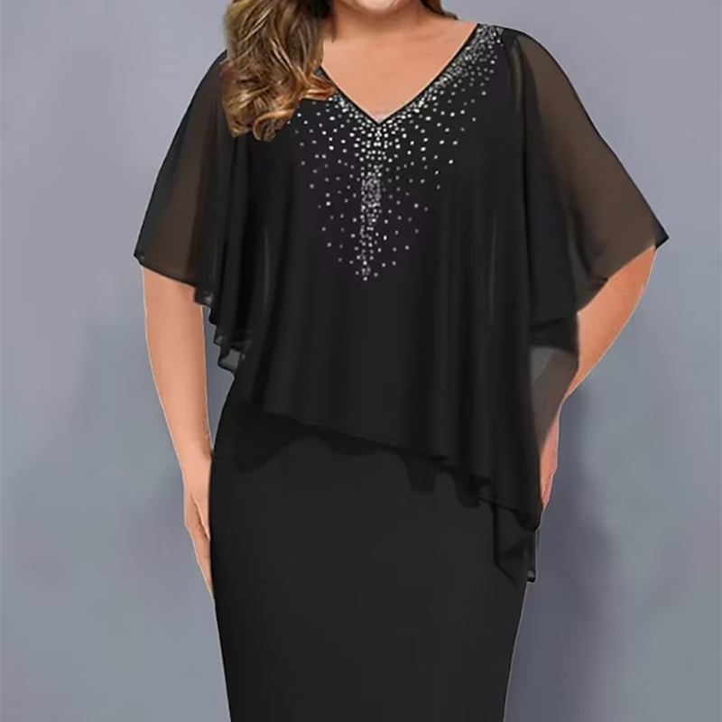 ✨Sifon V-nyakú ruha strassz berakással